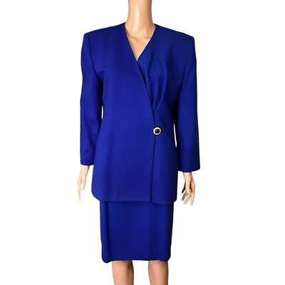 #ad Saville Vintage Worsted Wool Cobalt Blue Skirt Set Suit Career Business Size 14P $24.99