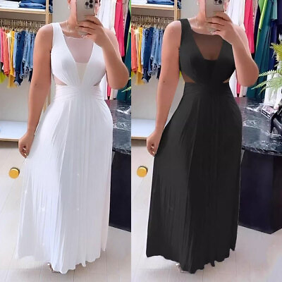 #ad Stylish New Women Open Front Sleeveless Mesh See Through Club Party Long Dress $49.28