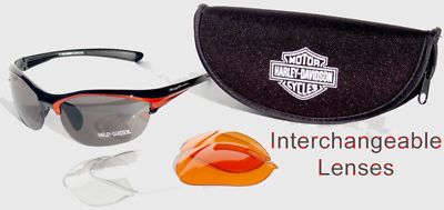 #ad HARLEY DAVIDSON 3 INTERCHANEABLE LENSES WITH POUCH SUNGLASSES $54.99