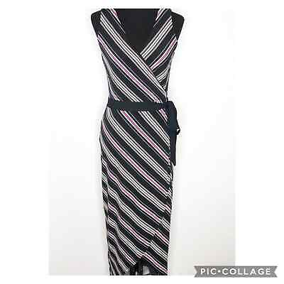 #ad WHBM black white pink striped faux wrap sleeveless maxi dress Extra Small XS $50.00