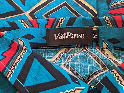 #ad VATPAVE Retro Party Shirt Mens Size M Medium Teal Art Deco Geo Hawaiian Vacation $14.66
