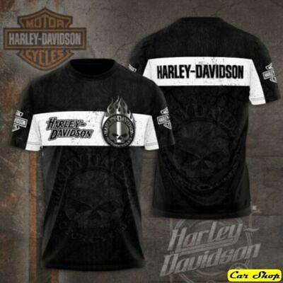 New Limited Edition Harley Davidson Men#x27;s All Over Print 3D Black T Shirt S 5XL $18.98