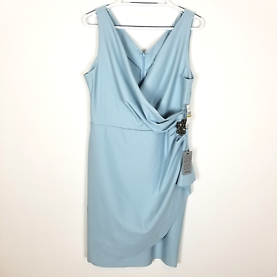 #ad Alex Evenings Women#x27;s Ruched Cocktail Dress Ruffle Size 14 Light Blue Sleeveles $79.99