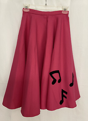 #ad Vintage Handmade Poodle Skirt Pink w Black Felt Musical Notes $29.92