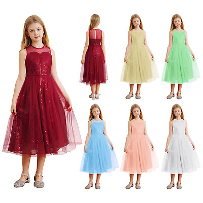 #ad Kids Girls Gown Flower Maxi Dreamy Dress Formal Sundress Wedding Teen Shiny $29.16