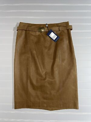 #ad Ralph Lauren Vintage Leather skirt Brown belted Size 4 Lined $998 $195.00
