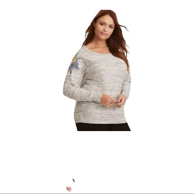 Torrid womens grey white space dye knit sunflower embroidery light sweater 2plus $19.99