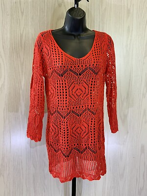 #ad Women#x27;s Knit Long Sleeve Swim Cover Up One Size Rust NEW $15.99