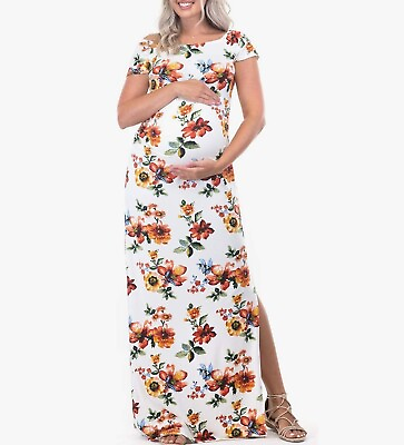 #ad Mother Bee Maternity Ivory Floral Maternity Maxi Dress Medium $15.99