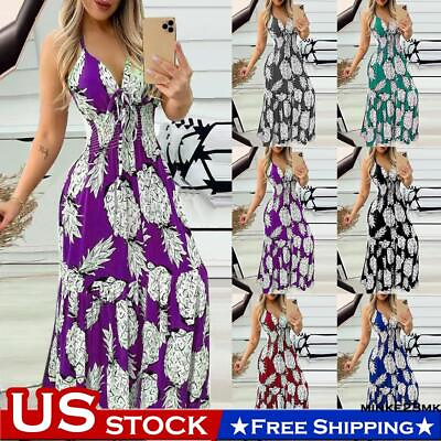 #ad Women Strappy Summer Boho Holiday Floral Maxi Beach Sundress Party Long Dress $17.99