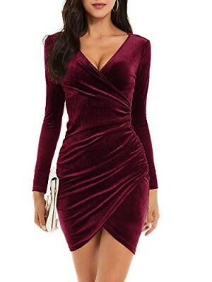 GUBERRY Wrap Red Long Sleeve Velour Christmas Bodycon Cocktail Dresses for Women $10.50