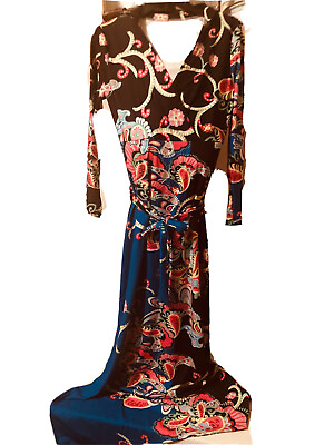 #ad boutique Floral Paisley unbranded black multicolored Women long Maxi dress sz M $14.95