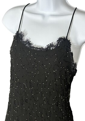 #ad Little Black Dress Beaded Lace Detail Sleeveless Mango Cocktail Size 4 Reg $120 $16.99
