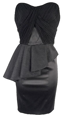 Karen Millen Black Peplum Corset Satin Dress UK Size 8 10 12 14 Evening Cocktail GBP 99.00