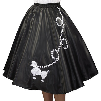 #ad Black SATIN 50s Poodle Skirt Adult Size MEDIUM Waist 30quot; 36quot; Length 25quot; $31.95