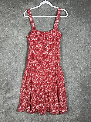 Sweet Pot Tiered Pleated Midi Dress Womens Size 8 Red Daisy Ruffle Lined $27.99