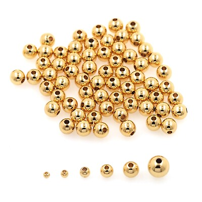 #ad 100pcs Gold Spacer Beads 18K Gold Filled Round Bead DIY Bracelet Necklace $6.75