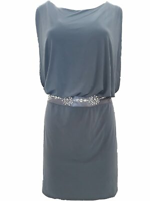 #ad Womens Gray Rhinestone Accent Tanktop Cocktail Evening Dress 16 $36.99