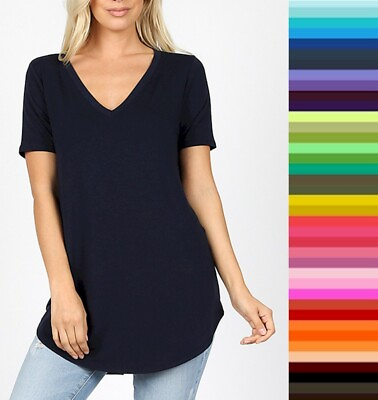 Womens Zenana Relaxed Fit V Neck TShirt Short Sleeve Rayon Size S M L XL USA $14.50