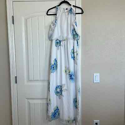 #ad Old Navy Womens Sz M Maxi Dress Sleeveless White Blue Floral $19.40