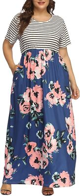 #ad ALLEGRACE Women Plus Size Dress Summer Boho Short Sleeve Casual Party Beach Maxi $44.98