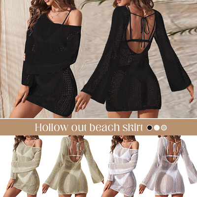 #ad Sexy Women Swimwear Lace Crochet Bikini Cover Up Bathing Suit Summer Beach Dress $17.85