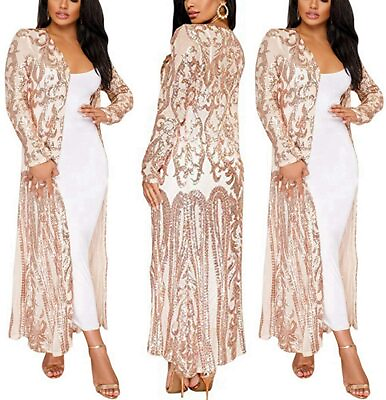 PROMLINK Women#x27;s Sequin Cardigans Open Front Long Sleeve Duster for Evening Prom $92.07