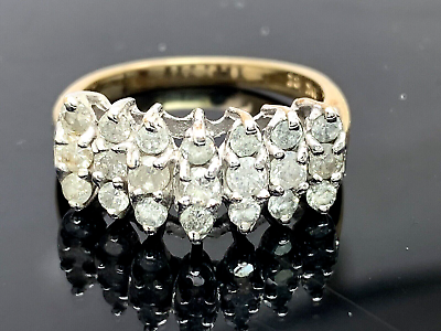 Cocktail Women#x27;s Ring 10k Yellow Gold 3 Row Diamond 0.50ctw Estate Jewelry SZ 7 $395.84