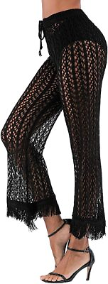 Kistore Womens Crochet Net Hollow Out Beach Pants Sexy Swimsuit Cover Up Pants $66.42