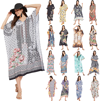 #ad #ad Women 3 4 Sleeve Kaftan Maxi Gown Long Evening Party Dress Nightwear Nightgown $13.99