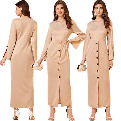 #ad Abaya Women Muslim Maxi Dress Caftan Turkey Long Robes Cocktail Party Dresses $25.60