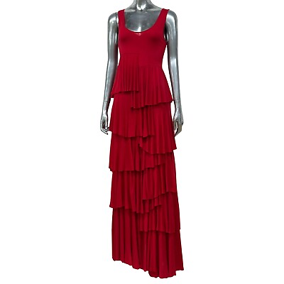 Neiman Marcus Maxi Red Dress Tired Layered Flare Asymmetrical Stretch Size XS S $75.00