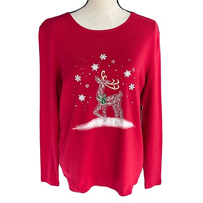 Karen Scott Petite X Large Top Holiday Christmas Long Sleeve Reindeer Snowflakes $19.97