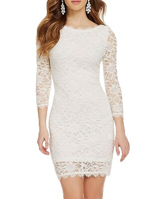 Elegant 3 4 Sleeve Floral Lace Short Cocktail Dress White Size Small C4 $29.99