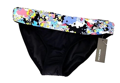 #ad Kenneth Cole Black Bikini Bottom Banded Hipster Swim Bottoms Black Multi S $17.00