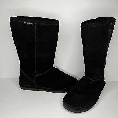 #ad Bearpaw Boots Womens US 8 Black Suede Emma Tall 12” Pull On Wool Sheepskin $16.99