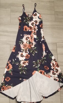 #ad Floral Dress Women#x27;s Small Red Blue Multi Colored Maxi $7.49