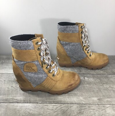 #ad Sorel NL3376 Lexie Wedge Felt amp; Leather Waterproof Ankle Womens Boots Size 7 $106.22