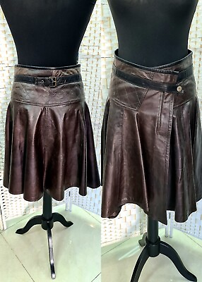 #ad ROBERTO CAVALLI VINTAGE A LINE BROWN LEATHER SKIRT SIZE 40 MADE IN ITALY $269.10