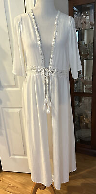 Cute Options Long Open Swim Cover Beachwear White Maxi Dress Size Large Boho $16.99