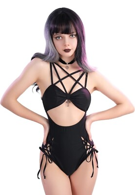 #ad Meowcos Swimwear Costume Gothic Swimsuit Bikini Black Five Star Pointed Strap L GBP 24.95