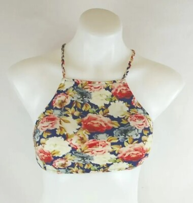 Multi Colored Floral Print High Neck Swimsuit Top Bikini Women#x27;s Size Small EUC $13.50