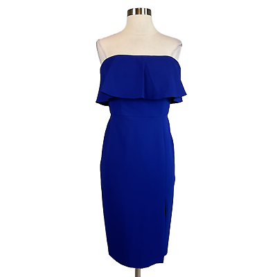 #ad Aidan Mattox Women#x27;s Cocktail Dress Size 8 Blue Strapless Ruffled Sheath $69.99