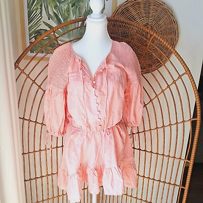 #ad #ad SABO SKIRT Dress XS Pink Balloon Puff Sleeve Linen Cotton Mini Boho Hippie Cute AU $34.77