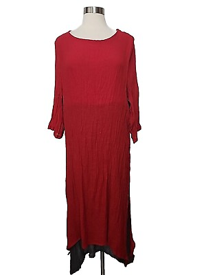 Holiday Dress Women 4XL Red Gray Gauze Crinkle LAGENLOOK Maxi 3 4 Slv Layered $19.55