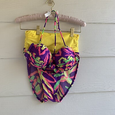 #ad La Blanca Multicolor Two Piece Swimsuit High waisted Underwire Halter Top $29.00