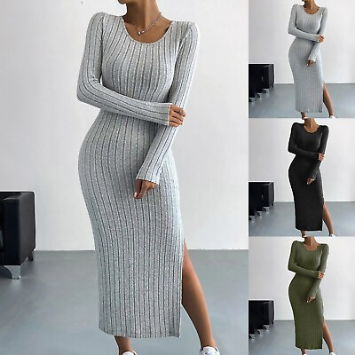 #ad Women#x27;s Knitted Dress Long Slit Bodycon Long Long Maxi Dresses for Women Summer $24.64