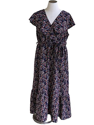 #ad SKIES ARE BLUE Maxi Dress Plus Size 2X Multicolor Floral Ruffle Tiered Faux Wrap $33.15