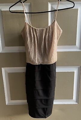 #ad Women#x27;s Black amp; Gold Layered Cocktail Formal Dress Size Small $2.75