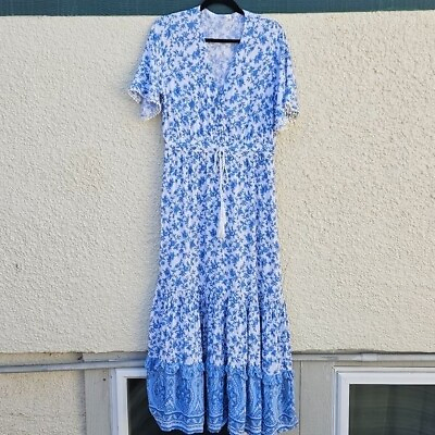 #ad R. Vivimos blue and white floral tiered maxi dress XL $25.00